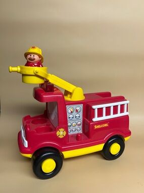 Vintage Shelcore Fire Truck Toy with Firefighter Figure 1998
